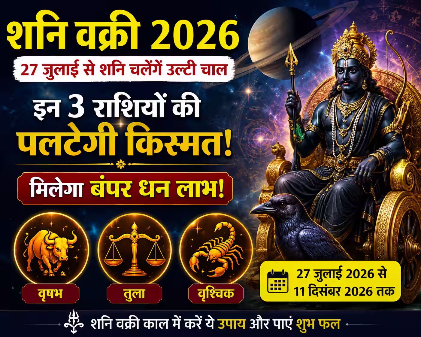 Shani Vakri 2026: 27 जुलाई से शनि की उल्टी चाल, इन 3 राशियों को होगा लाभ