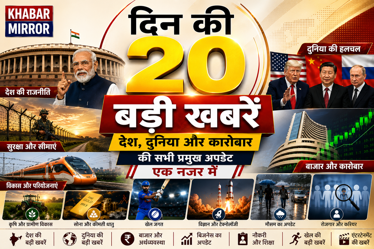 आज की बड़ी खबरें: एक जगह पढ़ें देश, दुनिया, राजनीति, खेल और कारोबार की टॉप अपडेट्स