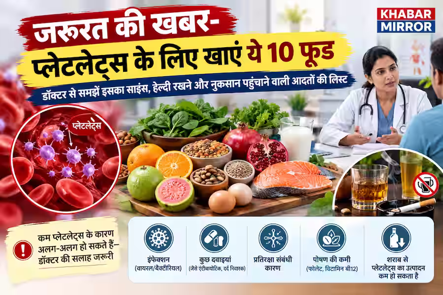 प्लेटलेट्स बढ़ाने के लिए क्या खाएं? डॉक्टर से जानें 10 फूड्स और इन्हें हेल्दी रखने का सही तरीका